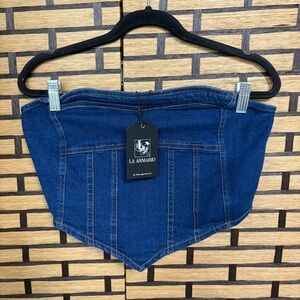 La Armario Denim Corset‎ Strapless Top Size Medium
